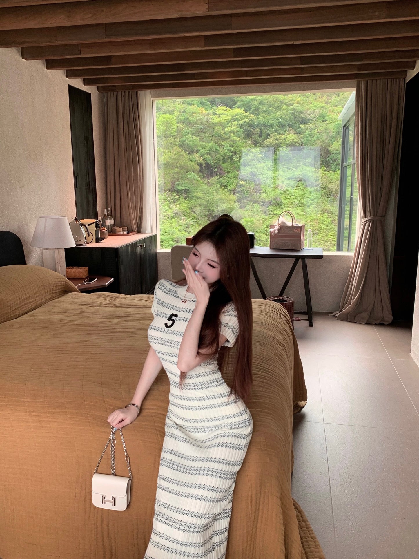 【dress】ストライプ柄ニットワンピースG21837