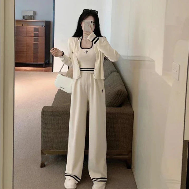 【set】カーディガン+ワイドパンツ+キャミソール 3点セットF8467