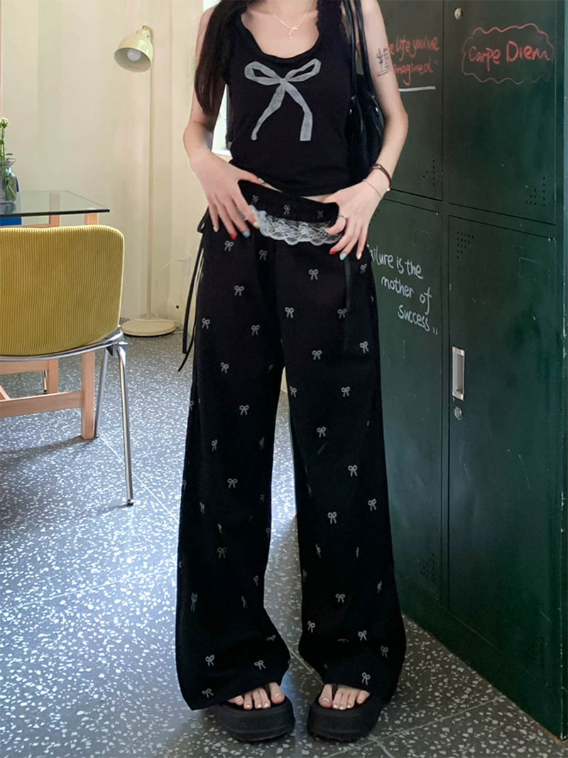 【bottoms】レース切替ガウチョパンツF8281