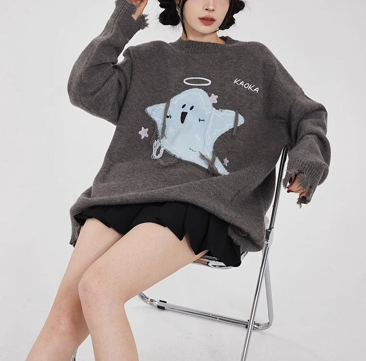 【Tops】2色ゆったり長袖セーターF8274