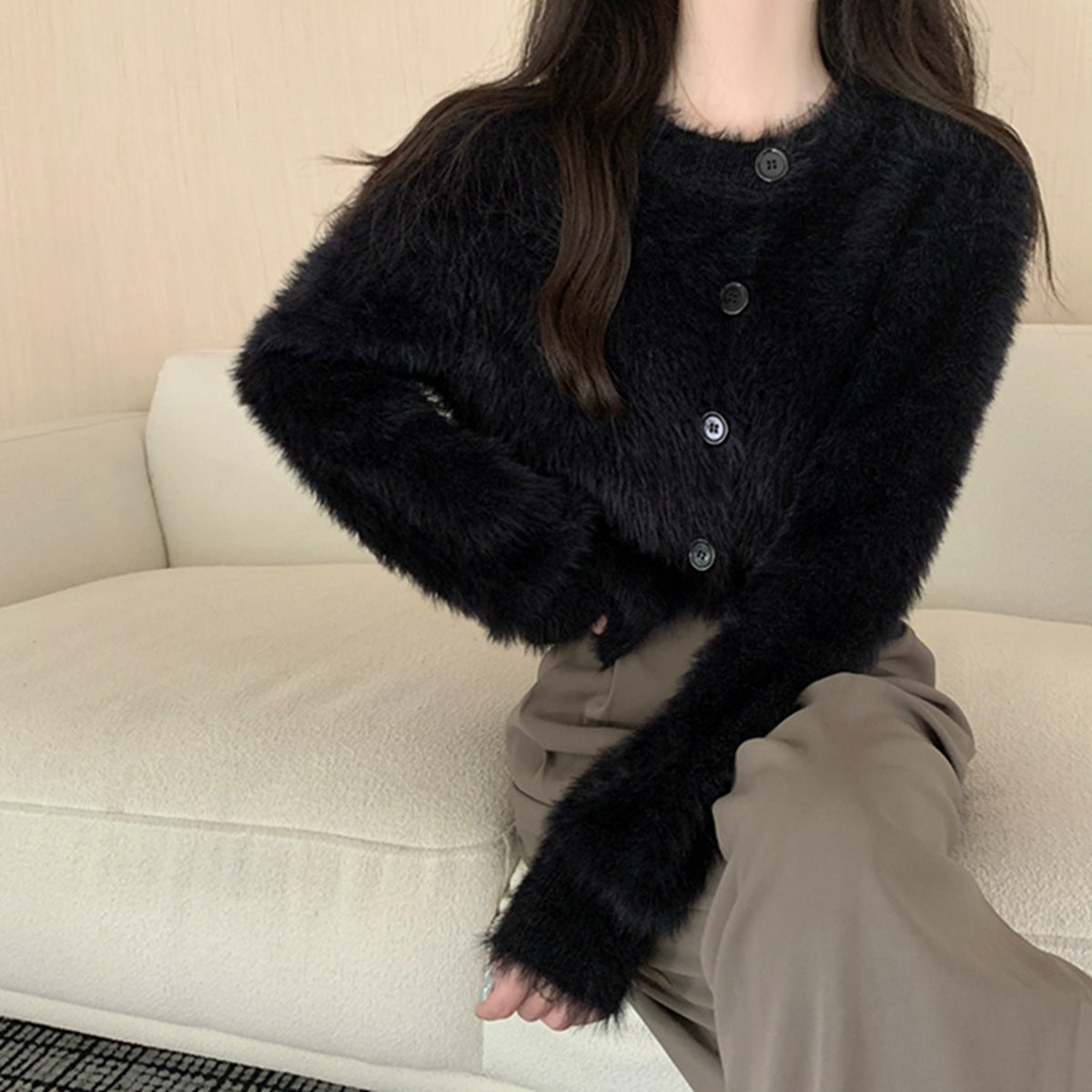 【outer】ふわふわ長袖ニットカーディガンF8350