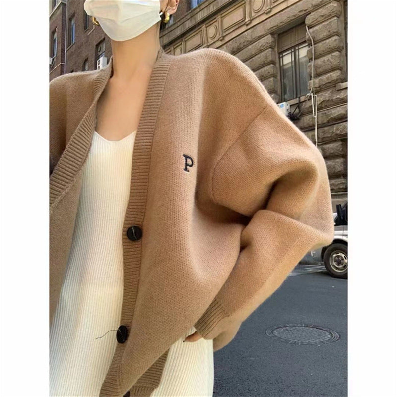 【outer】Vネック長袖ニットカーディガンF8324