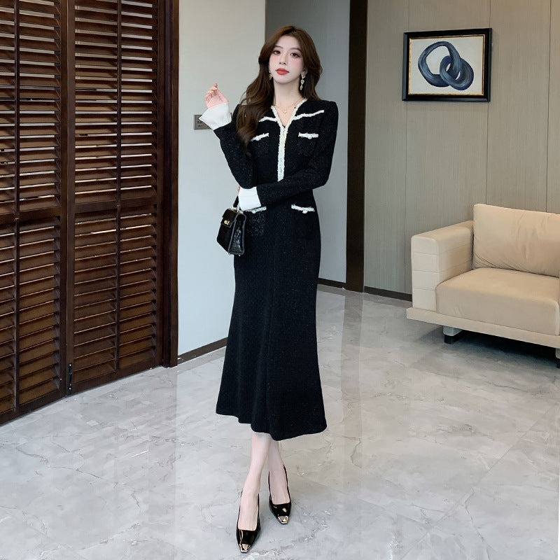 【dress】Vネック長袖マーメイドワンピースG24551