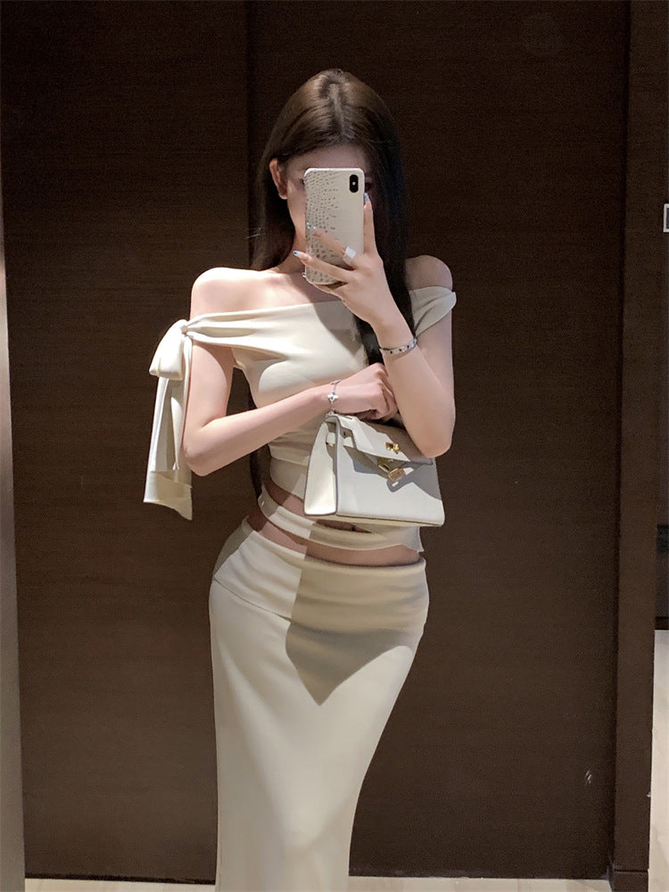 【set】オブリークネックトップス+スカート２点セットG22729