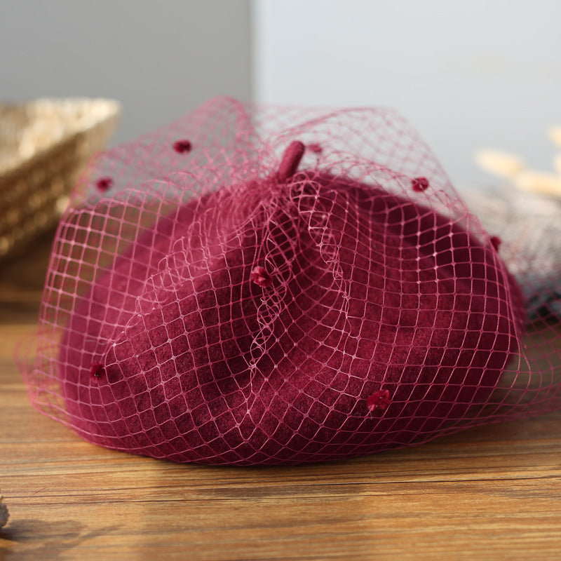 【小物】4色メッシュキラキラベレー帽子F8416