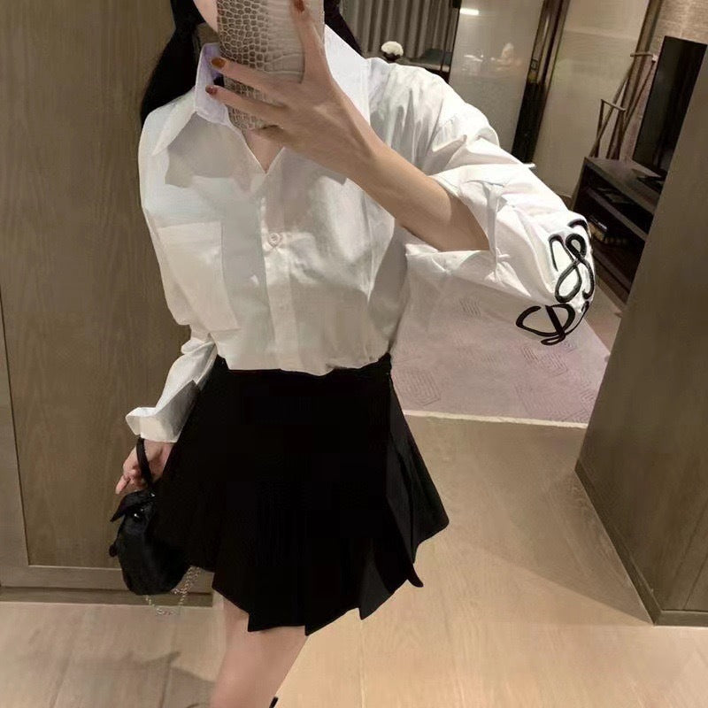 【tops】ポロカラー長袖ブラウスF7933