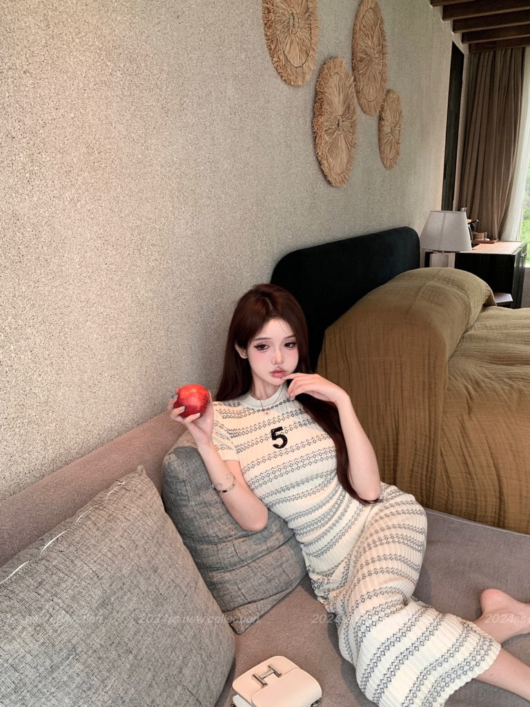 【dress】ストライプ柄ニットワンピースG21837