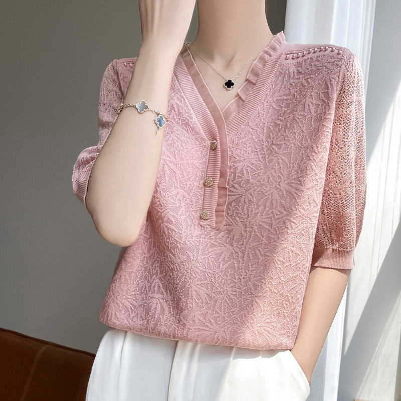 【tops】VネックニットTシャツG21941