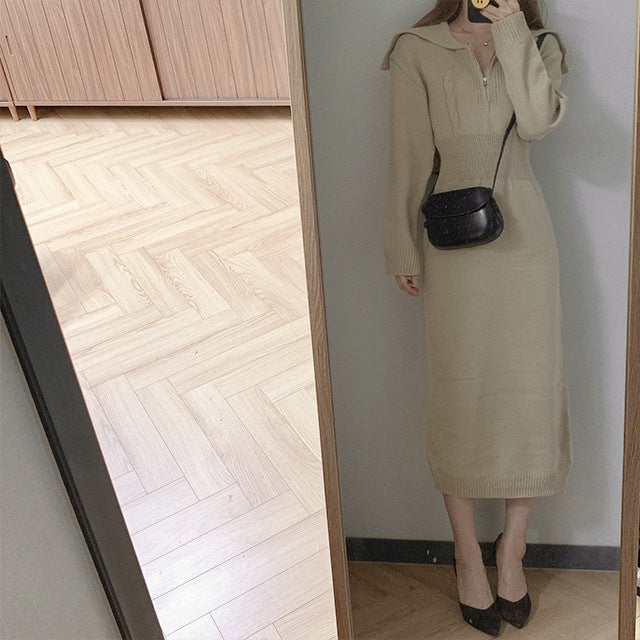 【dress】折り襟ニットワンピースG23165