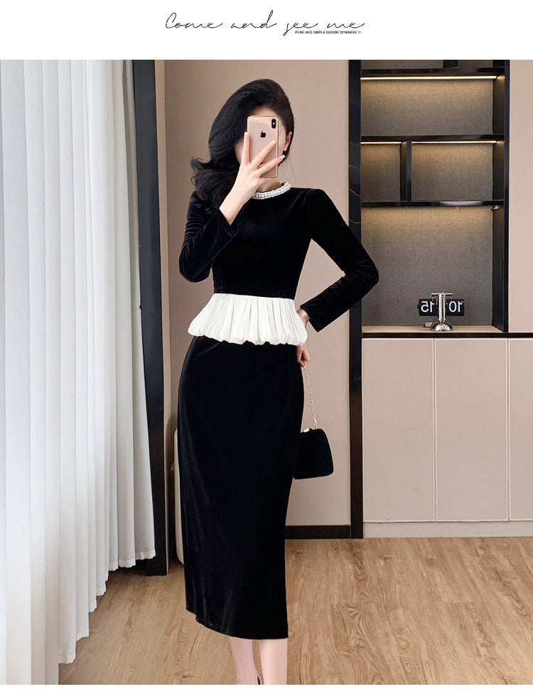 【dress】秋冬偽二つ切り替えワンピースG24555