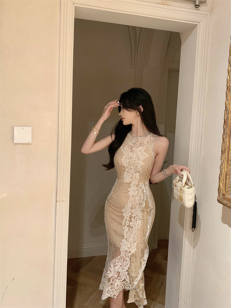 【dress】フリルスリットタイトレースワンピースG21729