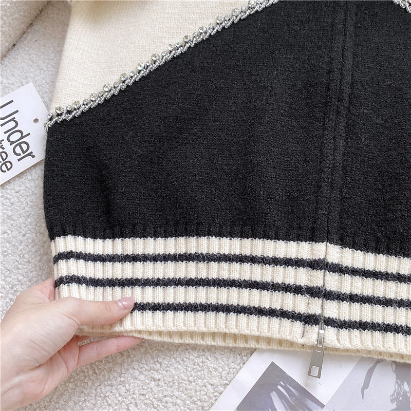 【outer】配色長袖ニットカーディガンF8299