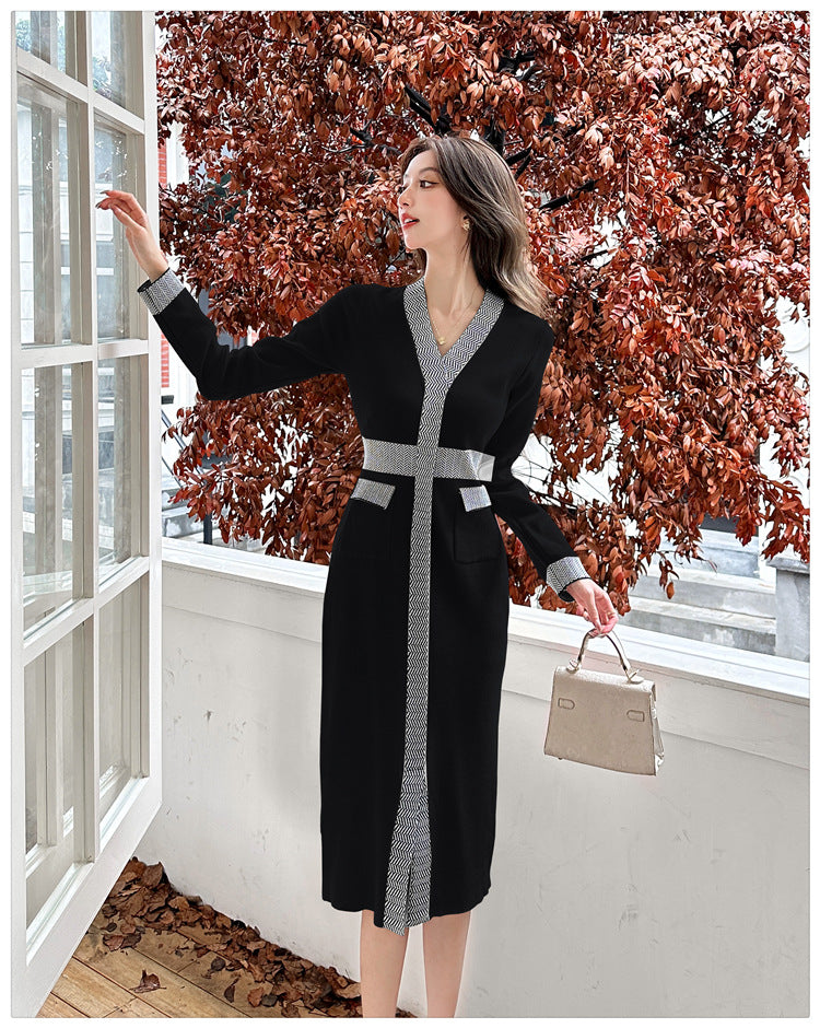 【dress】Vネック長袖ニットワンピースG23292