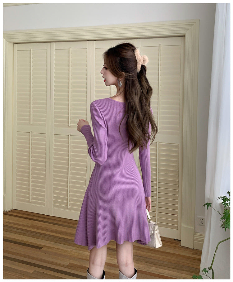 【dress】Vネック長袖ニットワンピースG23289