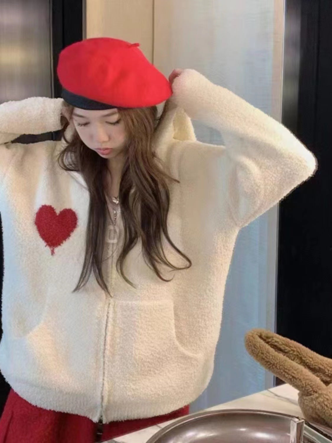 【outer】フード付きニットカーディガンG24487