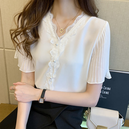 【tops】VネックレースブラウスG21933