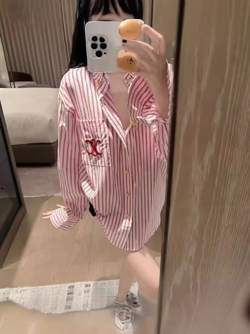 【tops】ストライプ柄長袖シャツG23438