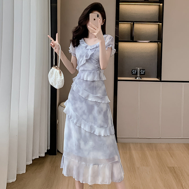 【dress】シフォンフリル花柄ワンピースG21727