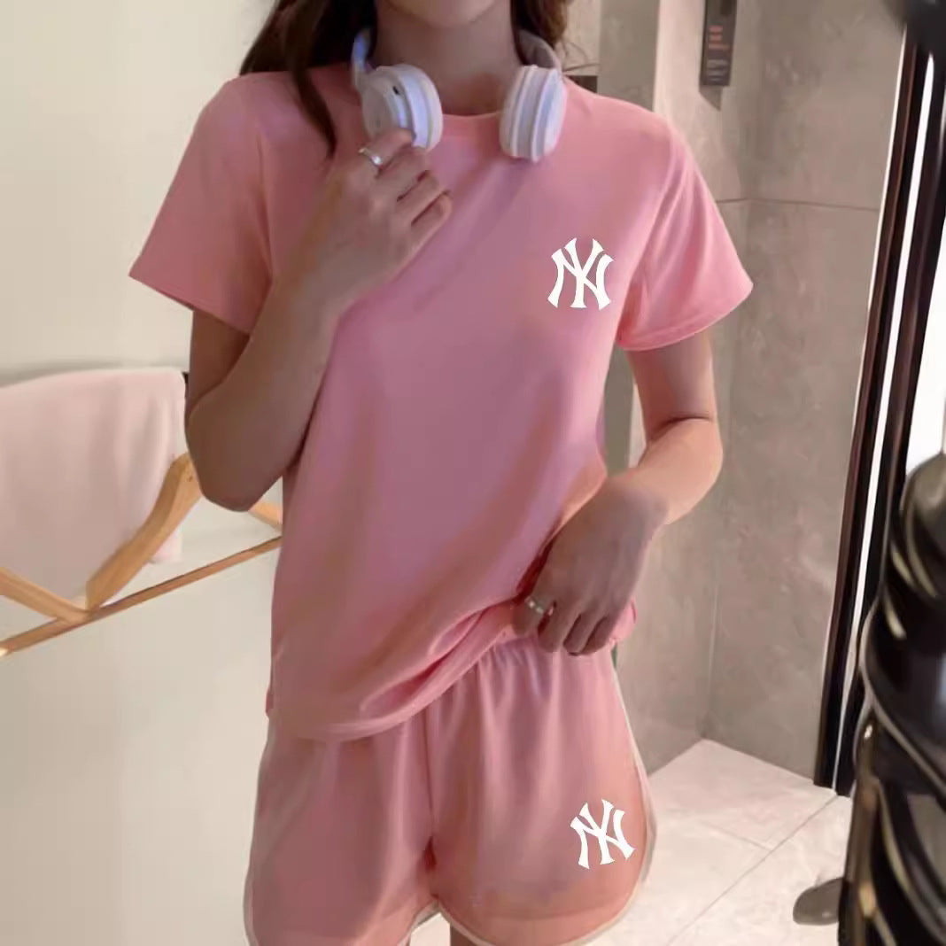 【set】4色英字柄Tシャツ+ショートパンツ２点セットF7685