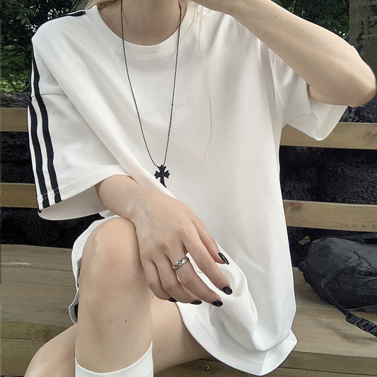 【tops】2色半袖ゆったりTシャツF7883