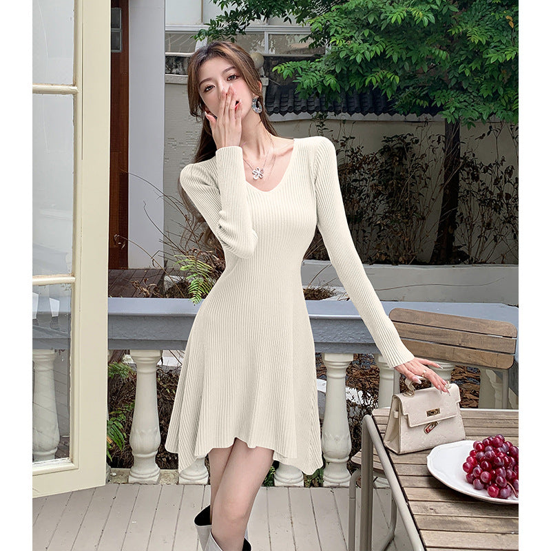 【dress】Vネック長袖ニットワンピースG23289