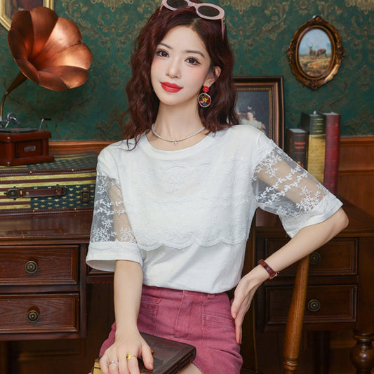 【tops】レース透かし彫りTシャツG21806