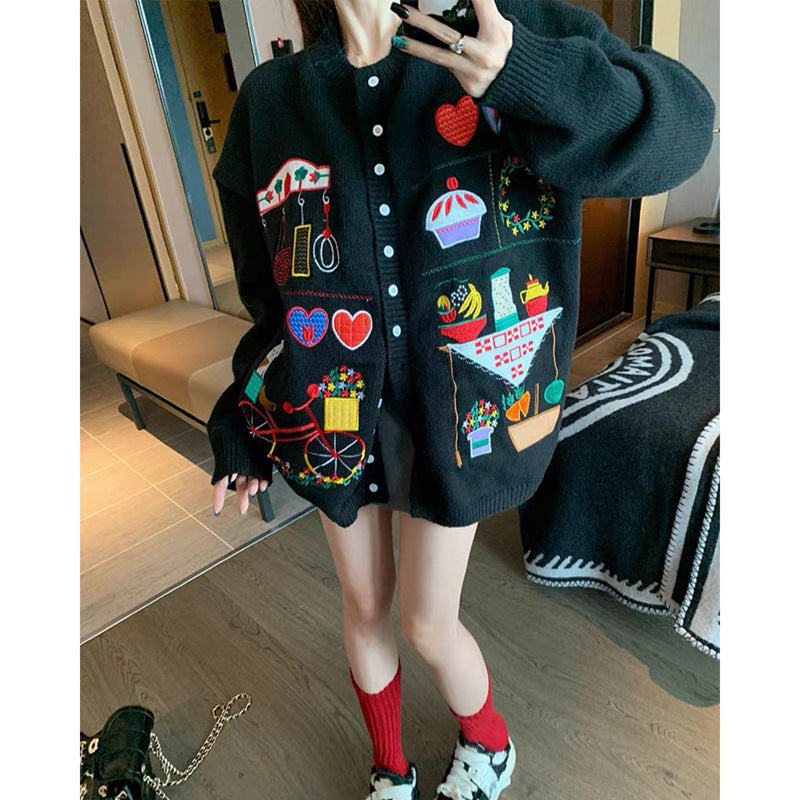 【outer】ラウンドネックニットカーディガンF8472