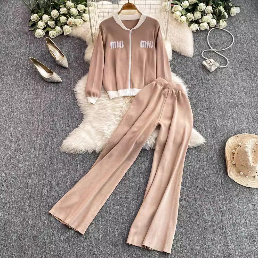 【set】ジップアップニット&ワイドパンツ  K0132