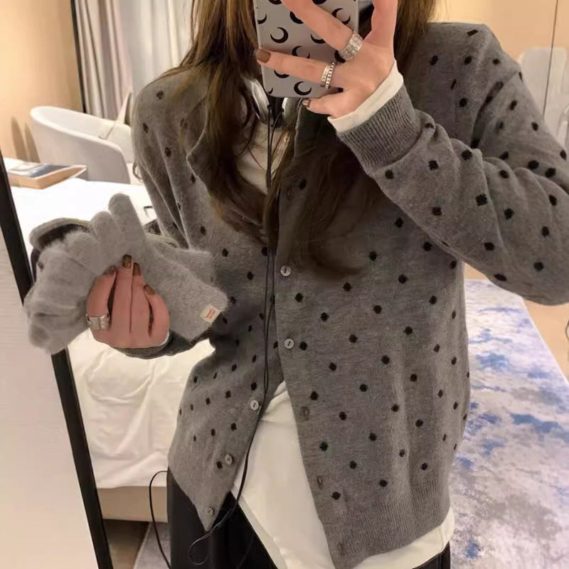 【outer】2色長袖ドット柄カーディガンF8245