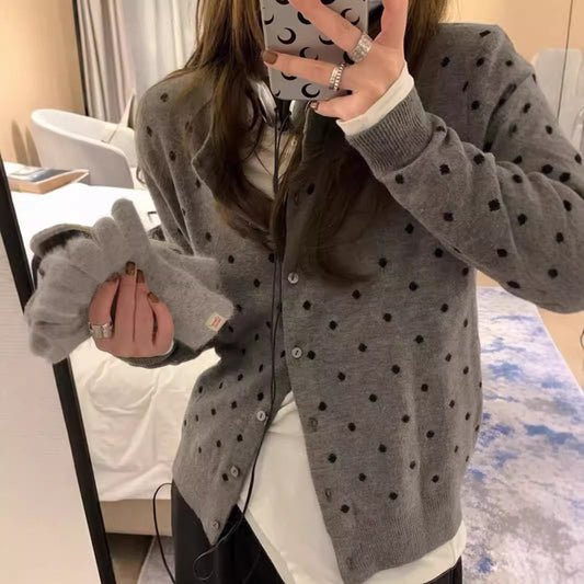 【outer】2色長袖ドット柄カーディガンF8245