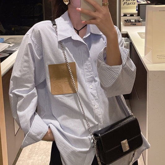 【tops】ポロカラー長袖ブラウスF7930