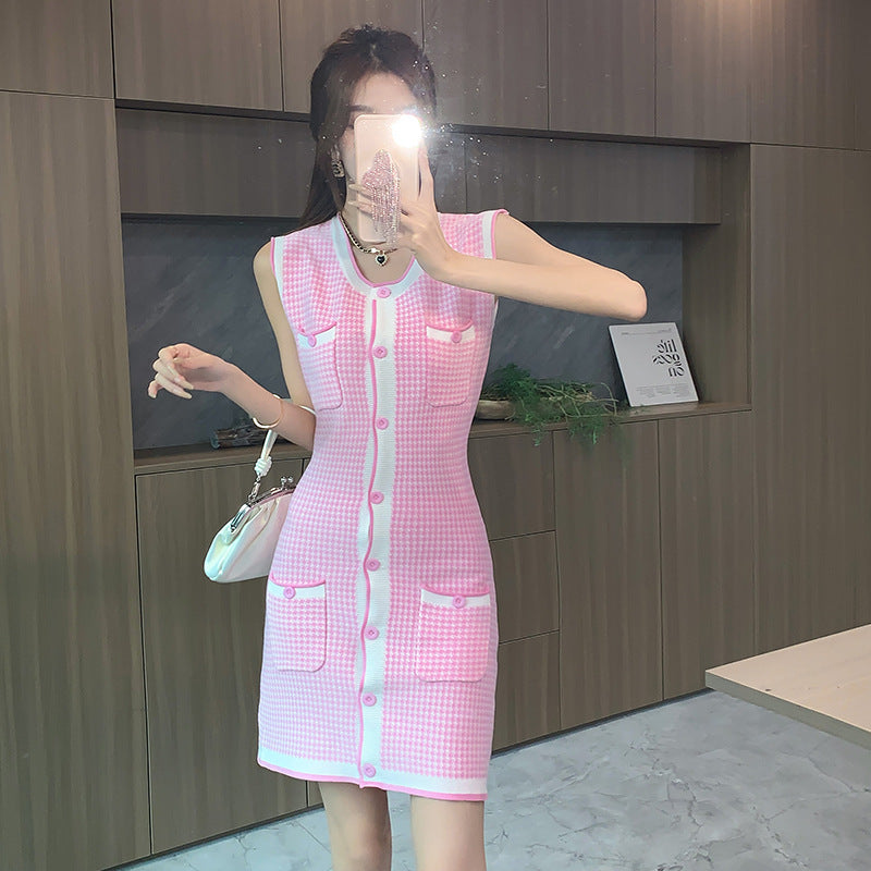 【dress】VネックAラインタイトニットワンピースG21836