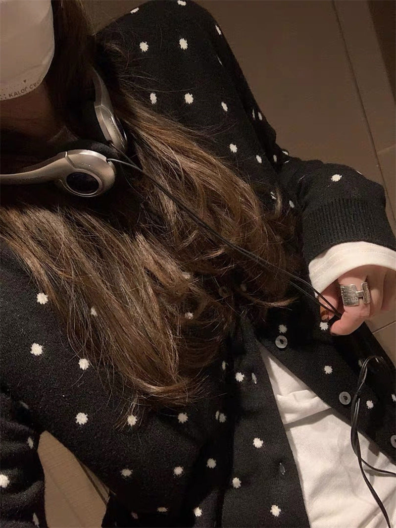 【outer】2色長袖ドット柄カーディガンF8245