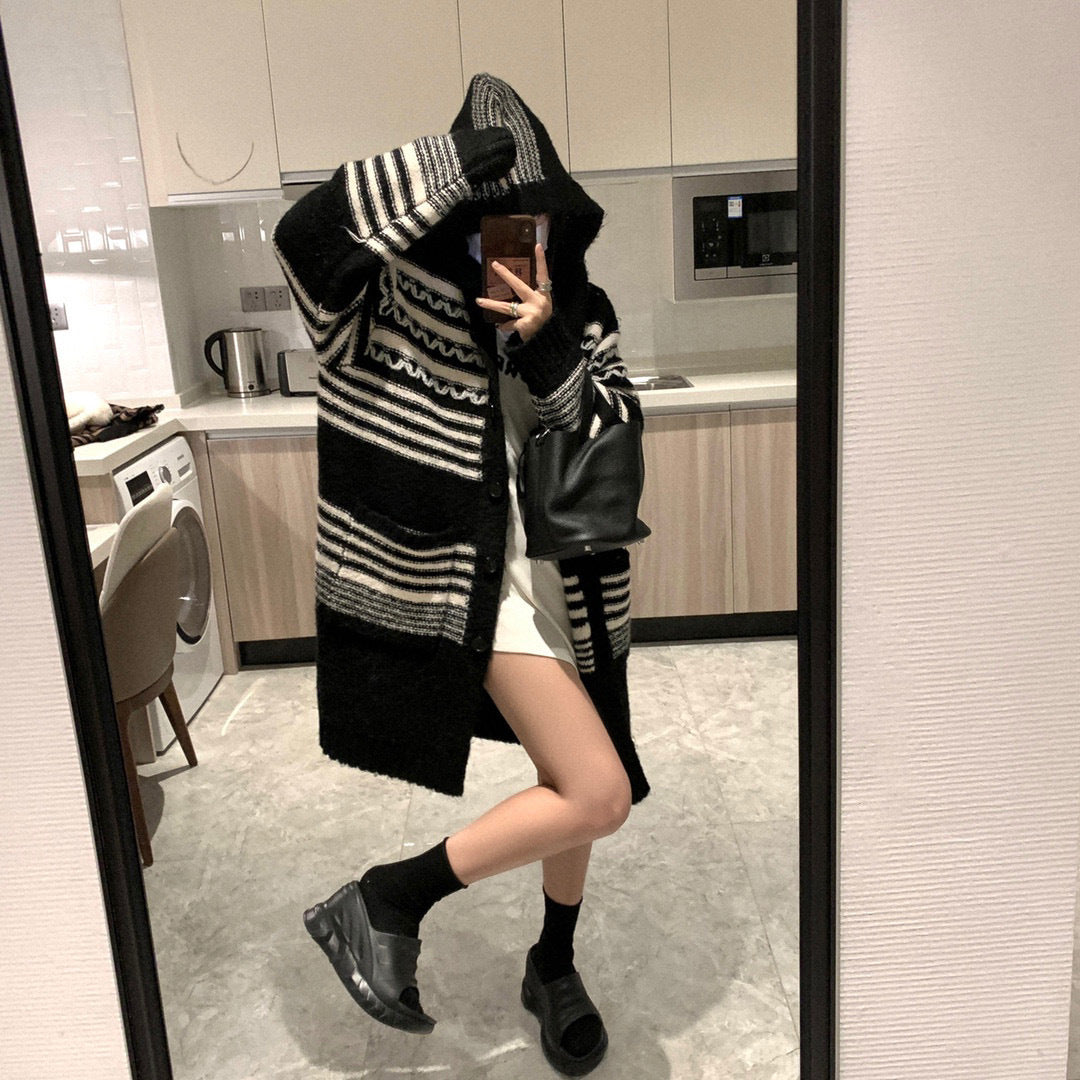 【outer】フード付きニットカーディガンG23459