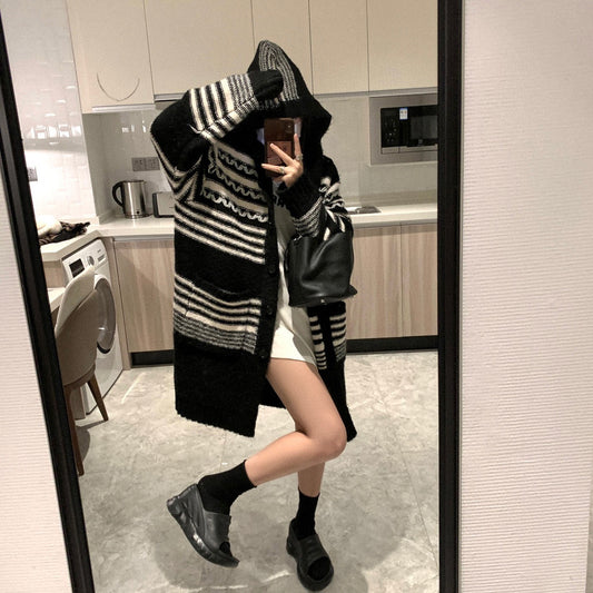 【outer】フード付きニットカーディガンG23459