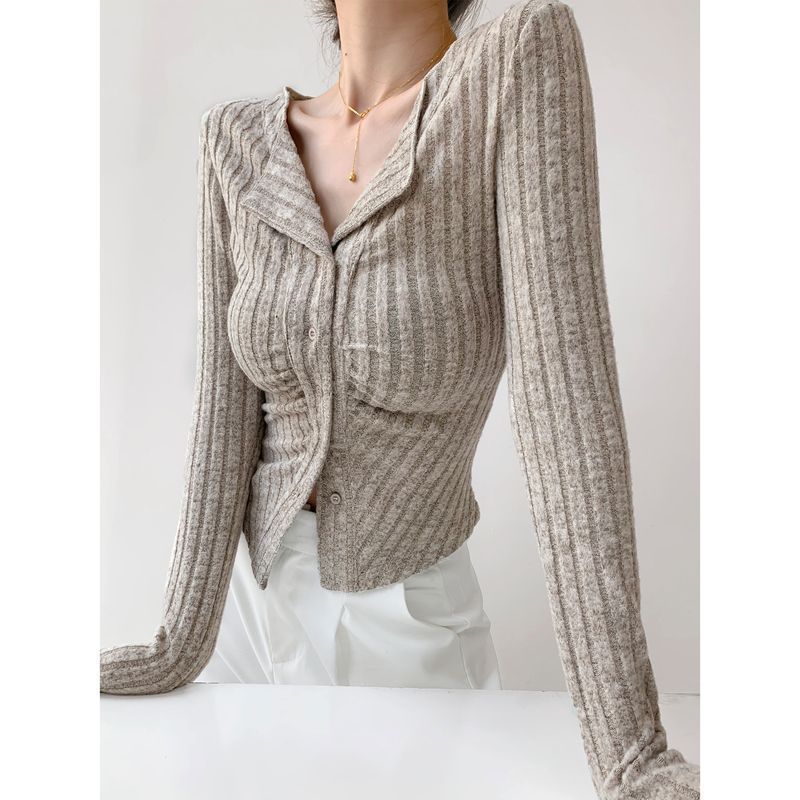 【outer】ラペルニットカーディガンF8419