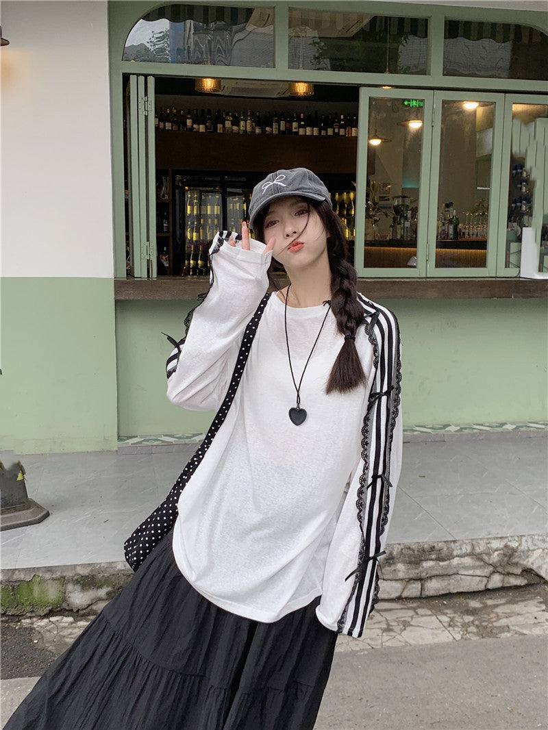 【tops】レースリボン長袖TシャツG23640