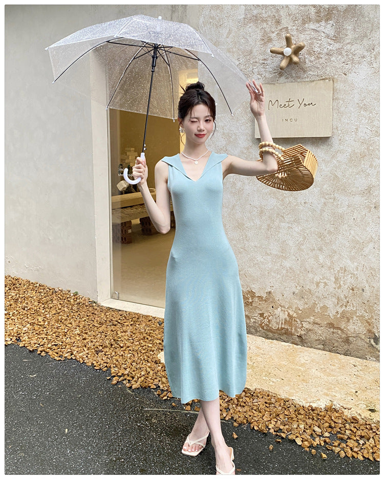 【dress】折り襟ニットキャミワンピースG22602