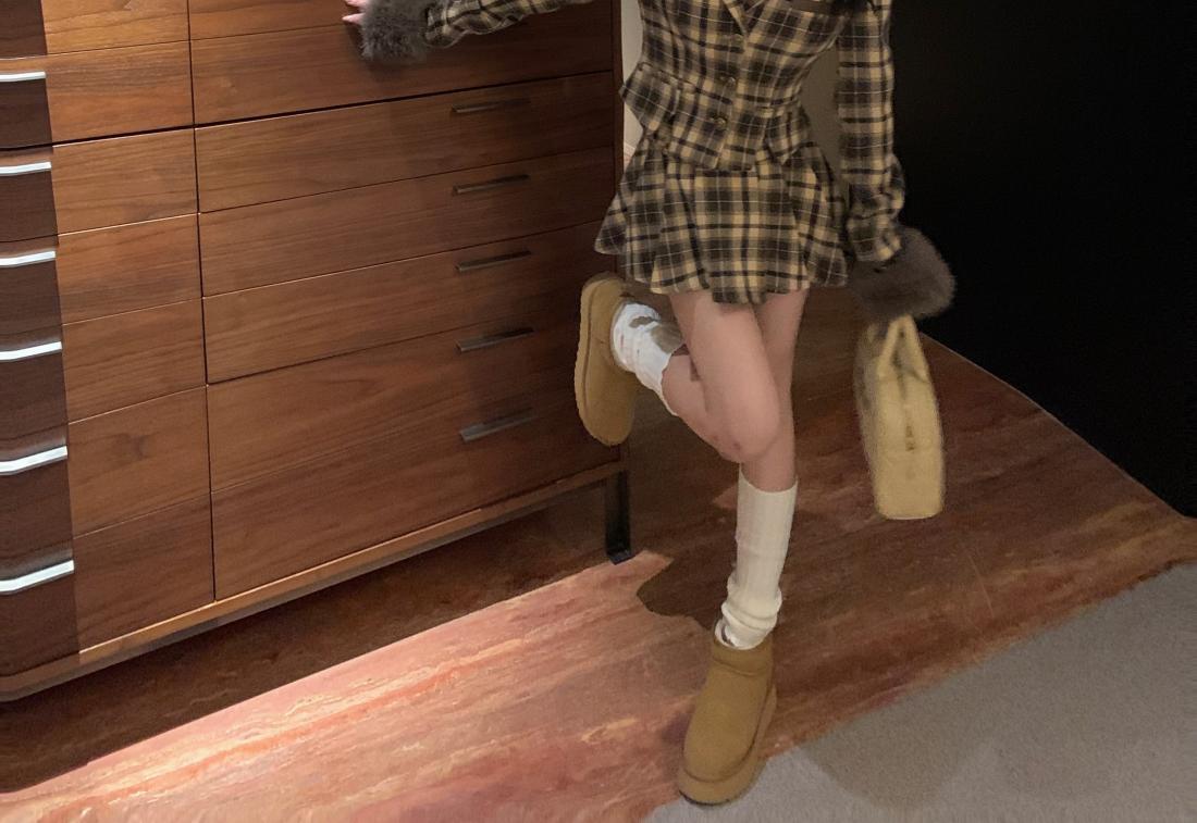 【set】ファーコート+キュロットスカート２点セットF8282