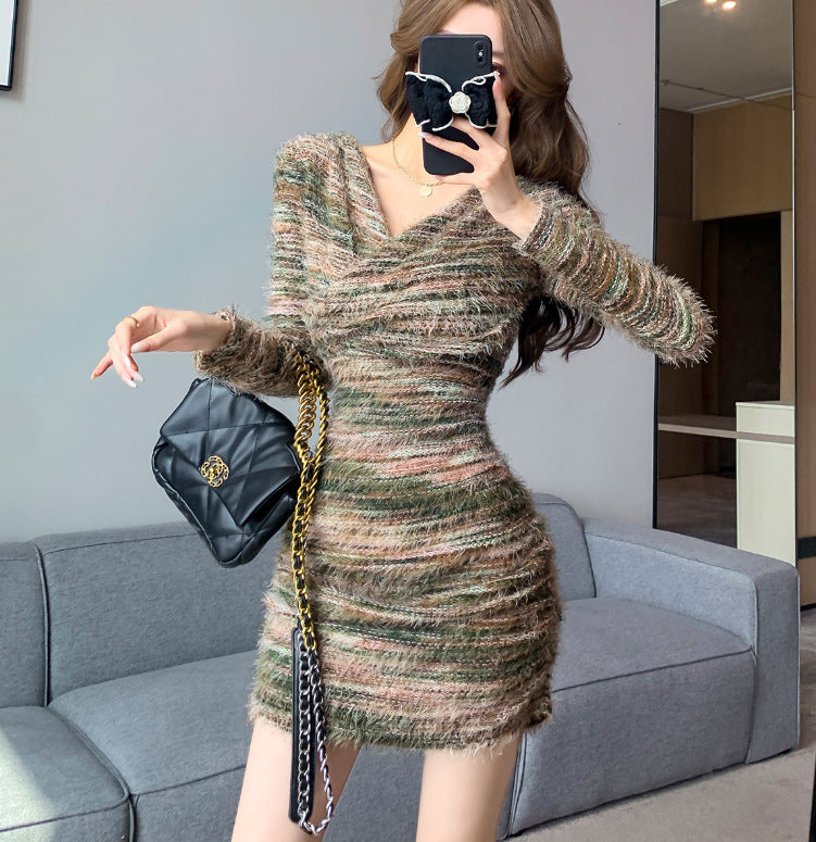 【dress】VネックタイトニットワンピースG24483