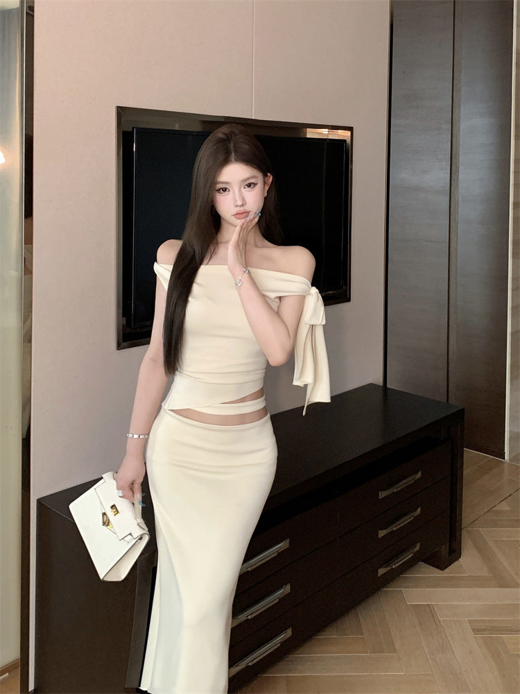 【set】オブリークネックトップス+スカート２点セットG22729