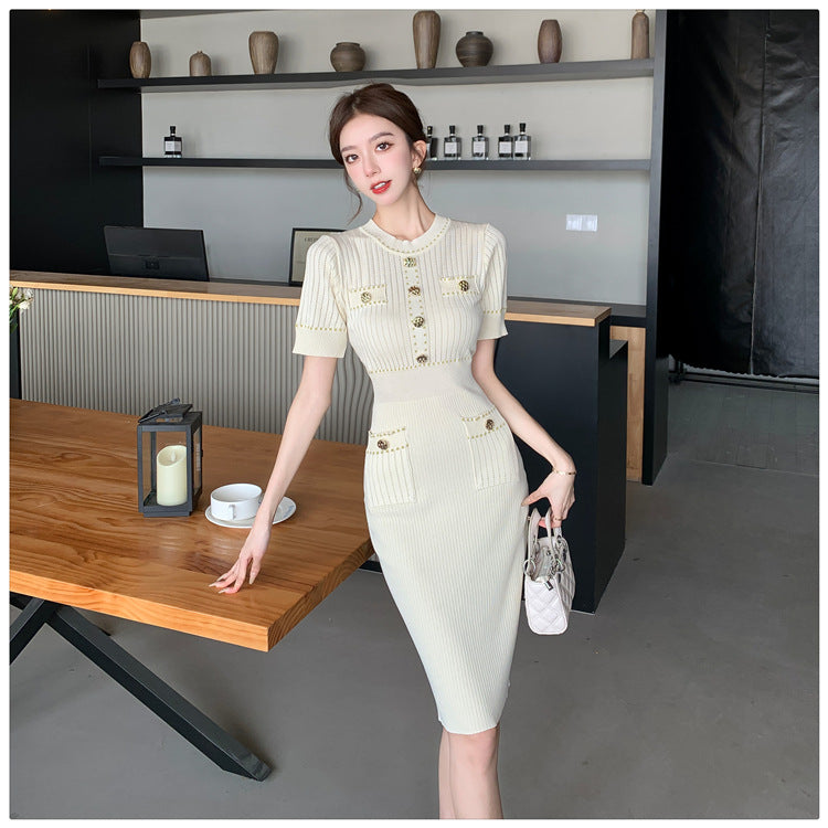 【dress】ラウンドネックニットワンピースG22102