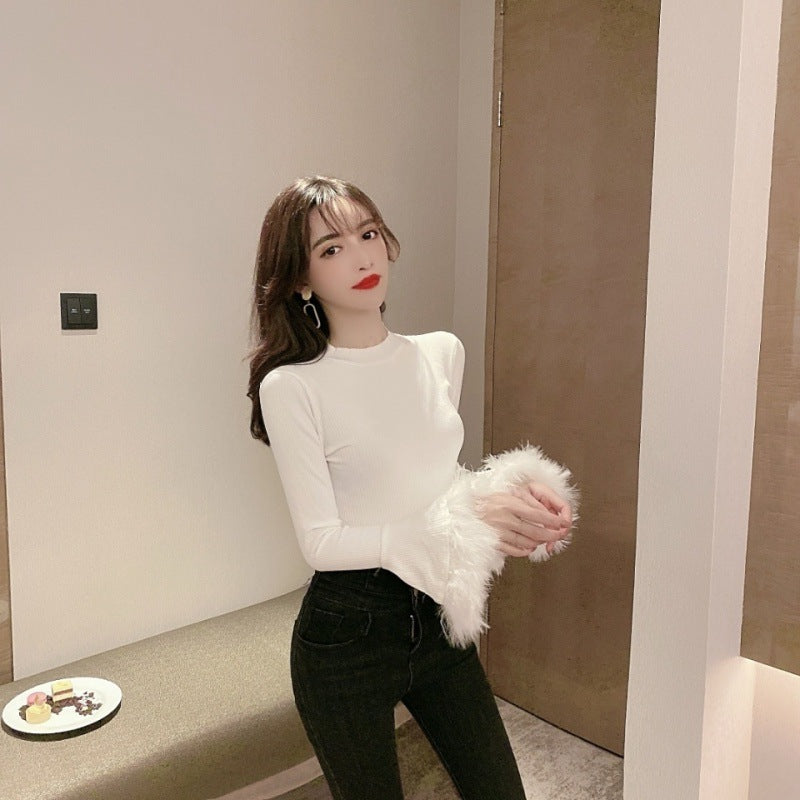 【tops】ファーフレアスリーブTシャツG23651
