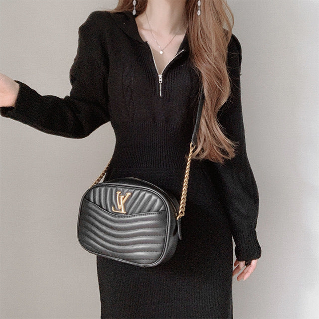 【dress】折り襟ニットワンピースG23165