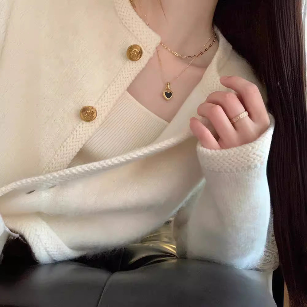 【outer】ラウンドネック長袖ニットカーディガンF8352