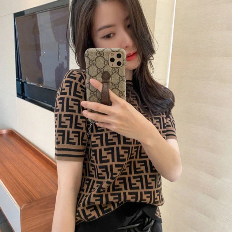 【tops】英字柄柄ニットTシャツG21666