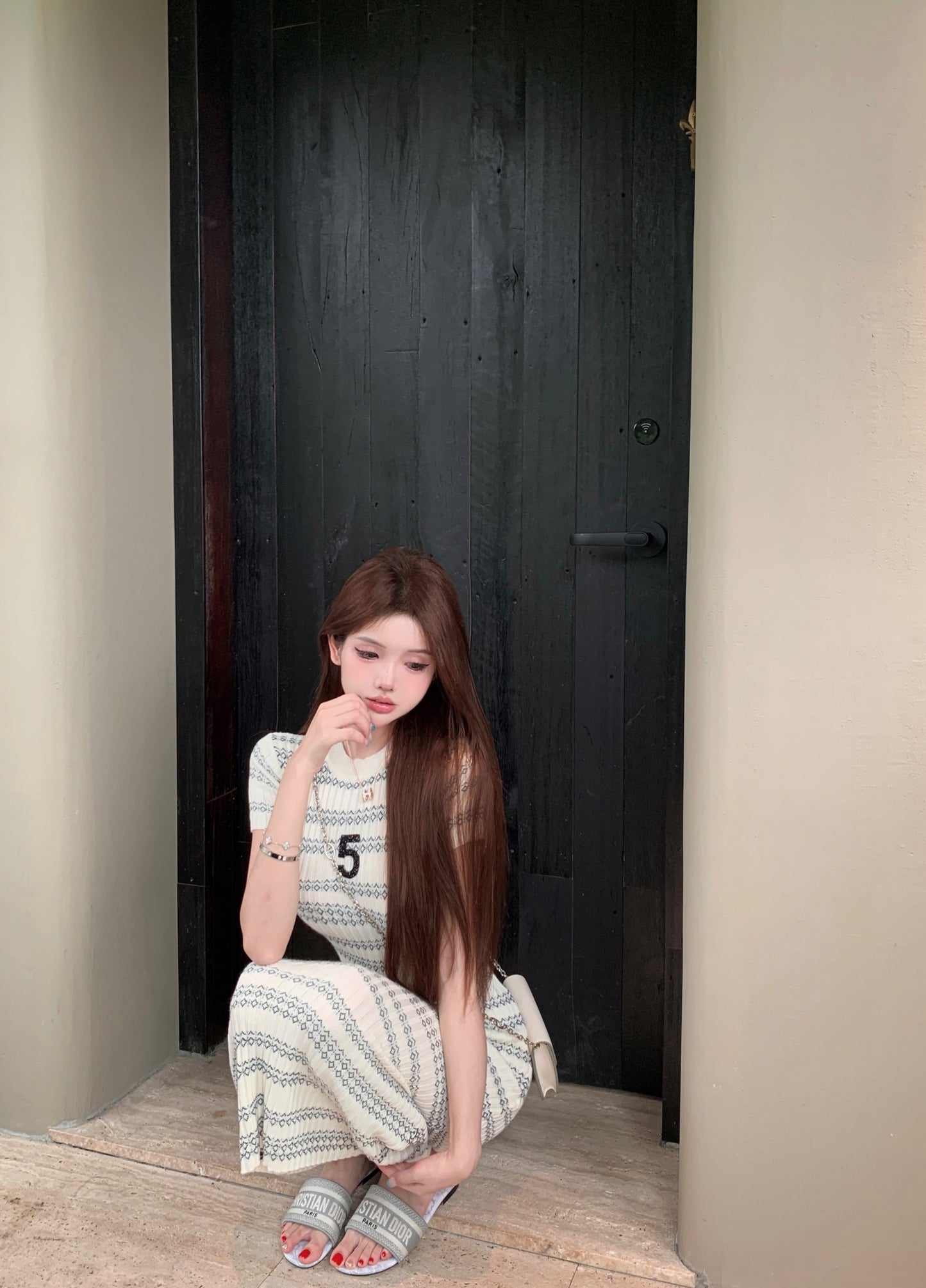 【dress】ストライプ柄ニットワンピースG21837