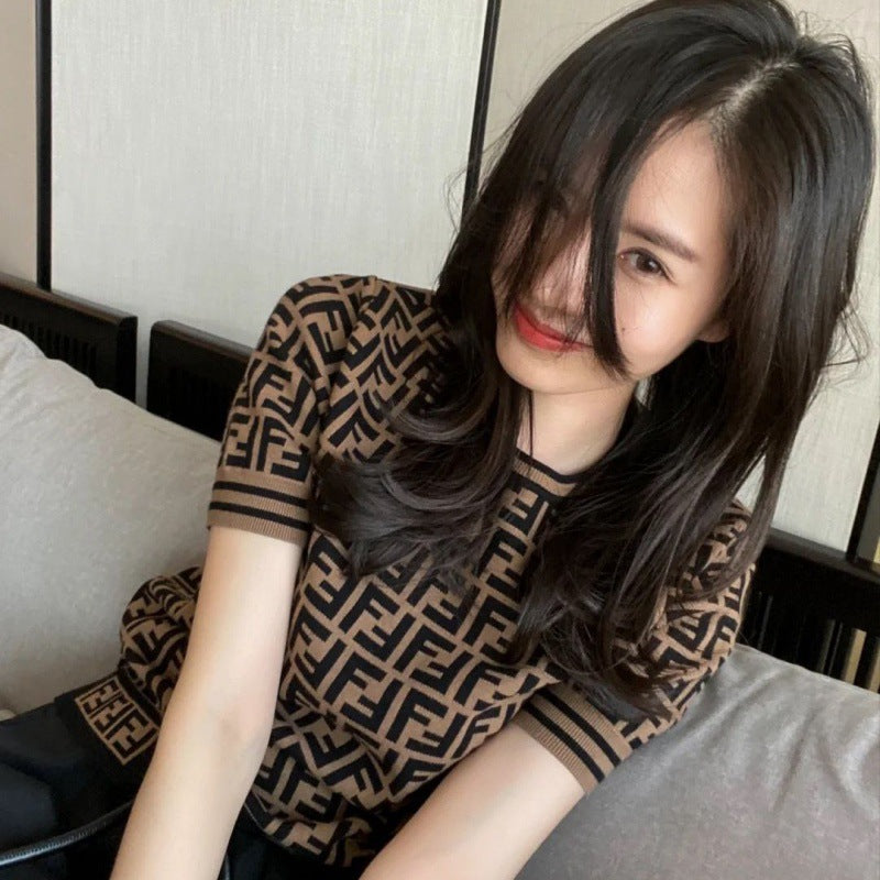 【tops】英字柄柄ニットTシャツG21666