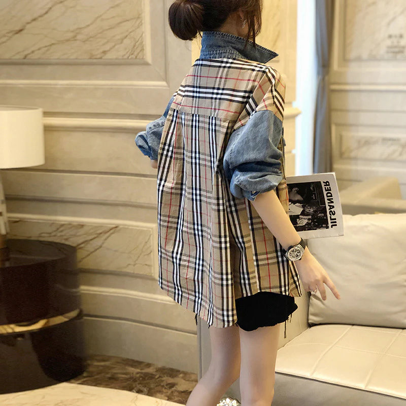 【tops】チェック柄切替シャツF8413