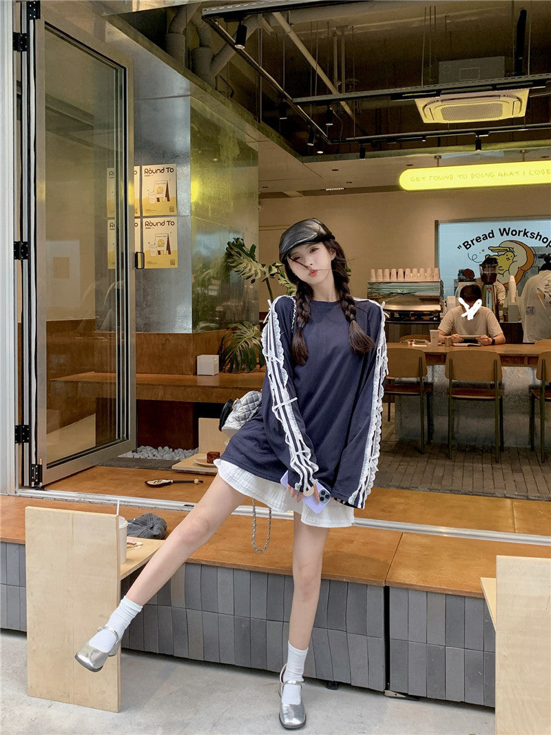 【tops】レースリボン長袖TシャツG23640
